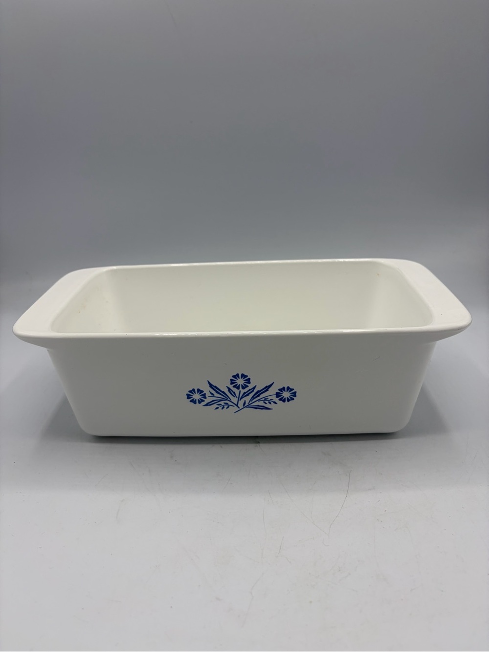 Corningware White Loaf Pan with Blue Floral Motif